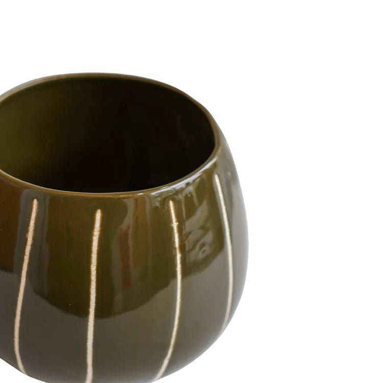 Olive Green Striped Planter - Uses Exclusive Wax Relief Luxury Home Decor Garden & Outdoor And Gifts