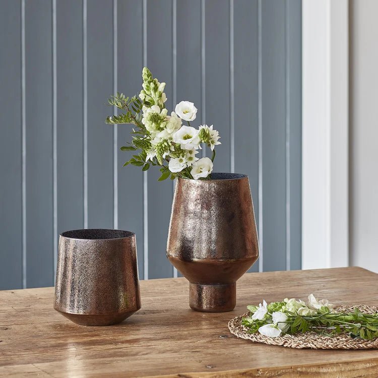 Opulent Tall Curved Metallic Bronze Vase H25Cm W16Cm Luxury Home Decor Garden & Outdoor And Gifts