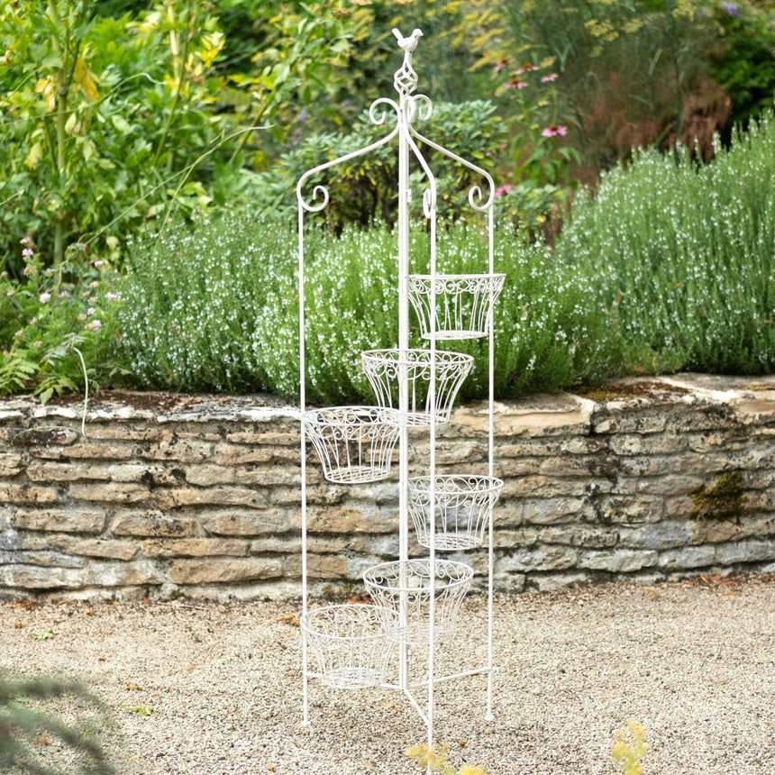 Outdoor 6 Pot Holder - Folding Plant Table or Stand - Antique Cream Quality Home Decor Garden & Outdoor Living and Gifts