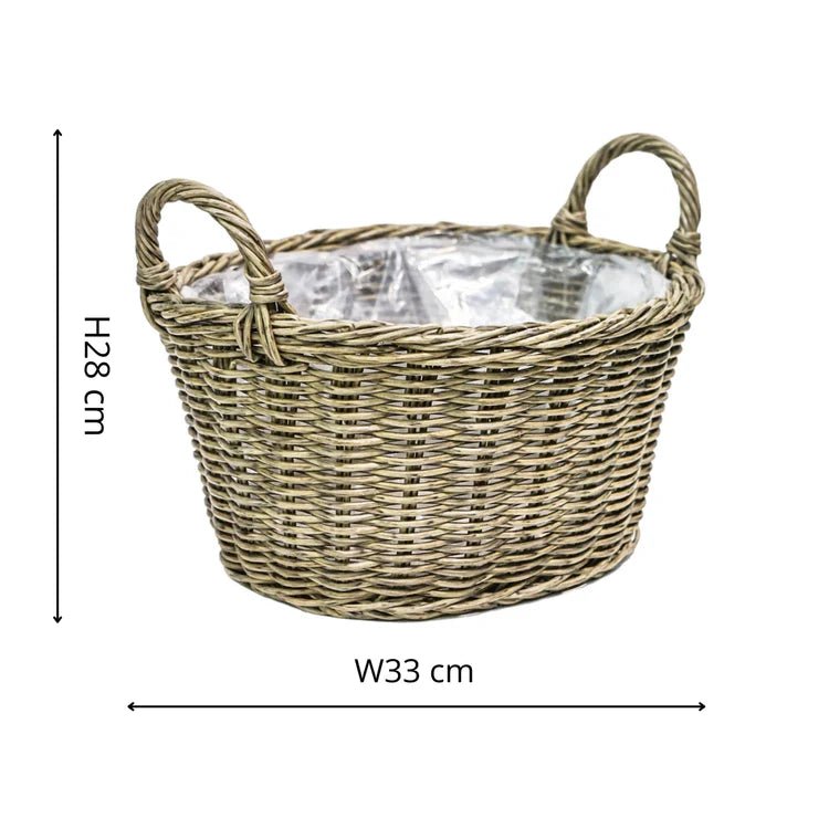 Outdoor Large Lined Basket Planter Rattan Finish - Neutral Hue, Frost Resistant Quality Home Decor Garden & Outdoor Living and Gifts