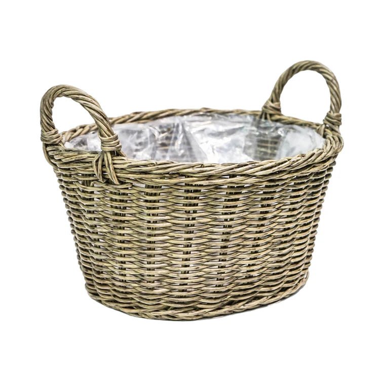 Outdoor Large Lined Basket Planter Rattan Finish - Neutral Hue, Frost Resistant Quality Home Decor Garden & Outdoor Living and Gifts