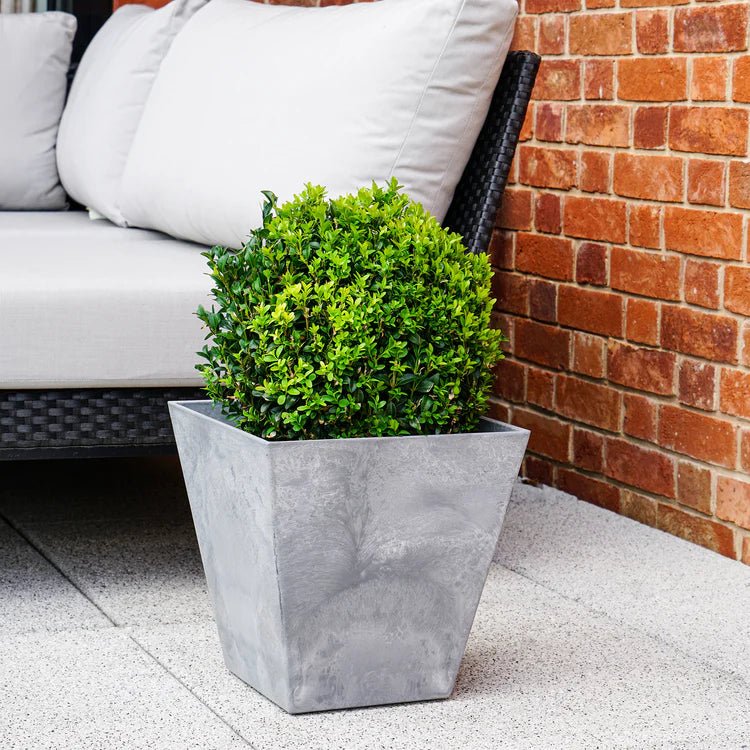 Outdoor Medium Ella Planter Grey Stone Finish - Built - in Drainage, Frost Resistant, Lightweight Quality Home Decor Garden & Outdoor Living and Gifts