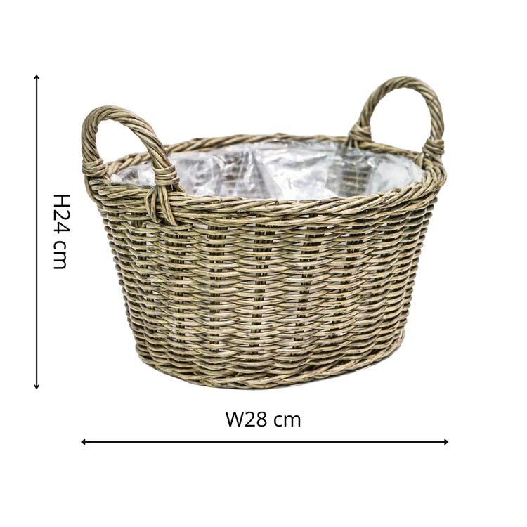 Outdoor Small Lined Basket Planter Natural Colour Rattan Finish - Frost Resistant Quality Home Decor Garden & Outdoor Living and Gifts