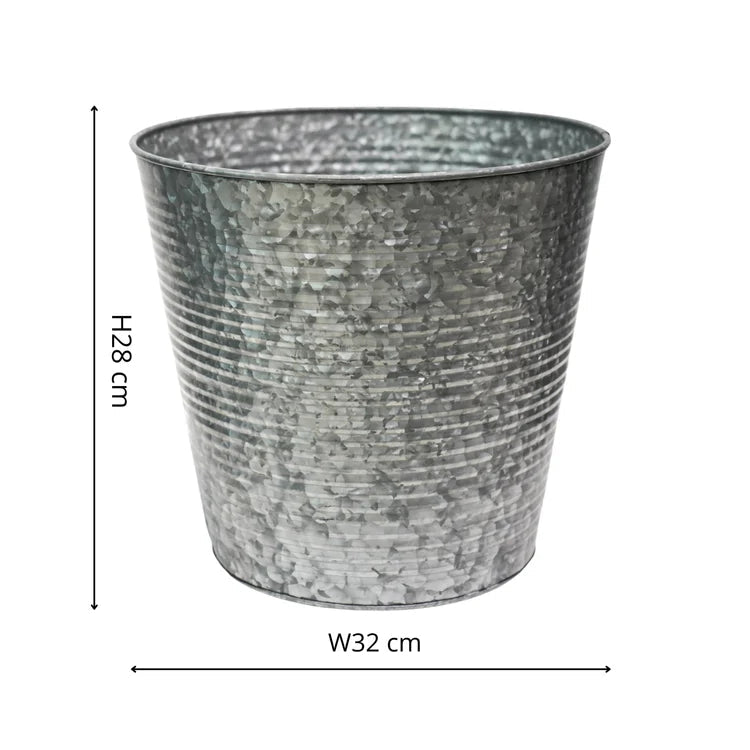 Outdoor Small Ribbed Planter Galvanised Iron - Ridged Detailing, Rust & Frost Resistant Quality Home Decor Garden & Outdoor Living and Gifts