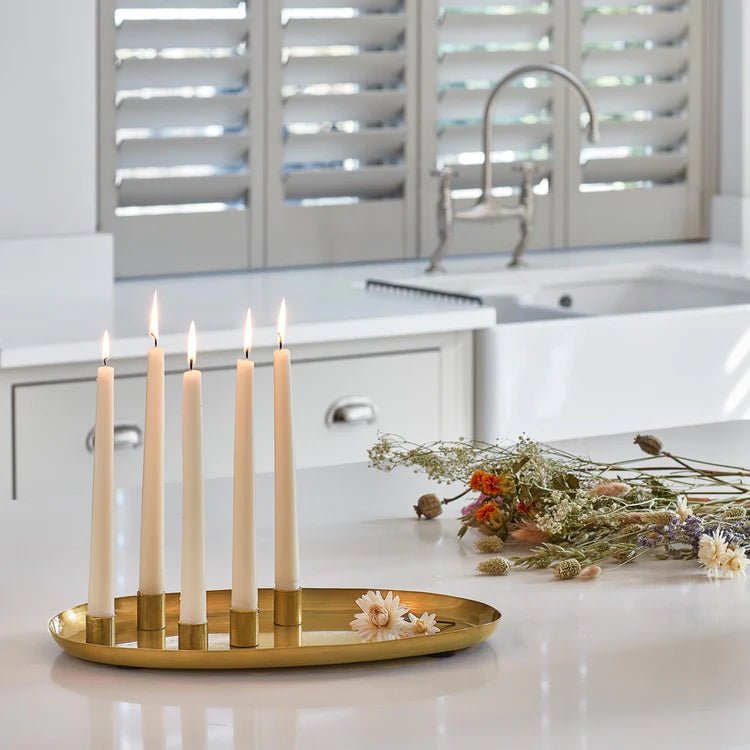 Oval Candle Tray Centerpiece Champagne Gold - Magnetic Holders, Handfinished, Perfect Gift Quality Home Decor Garden & Outdoor Living and Gifts