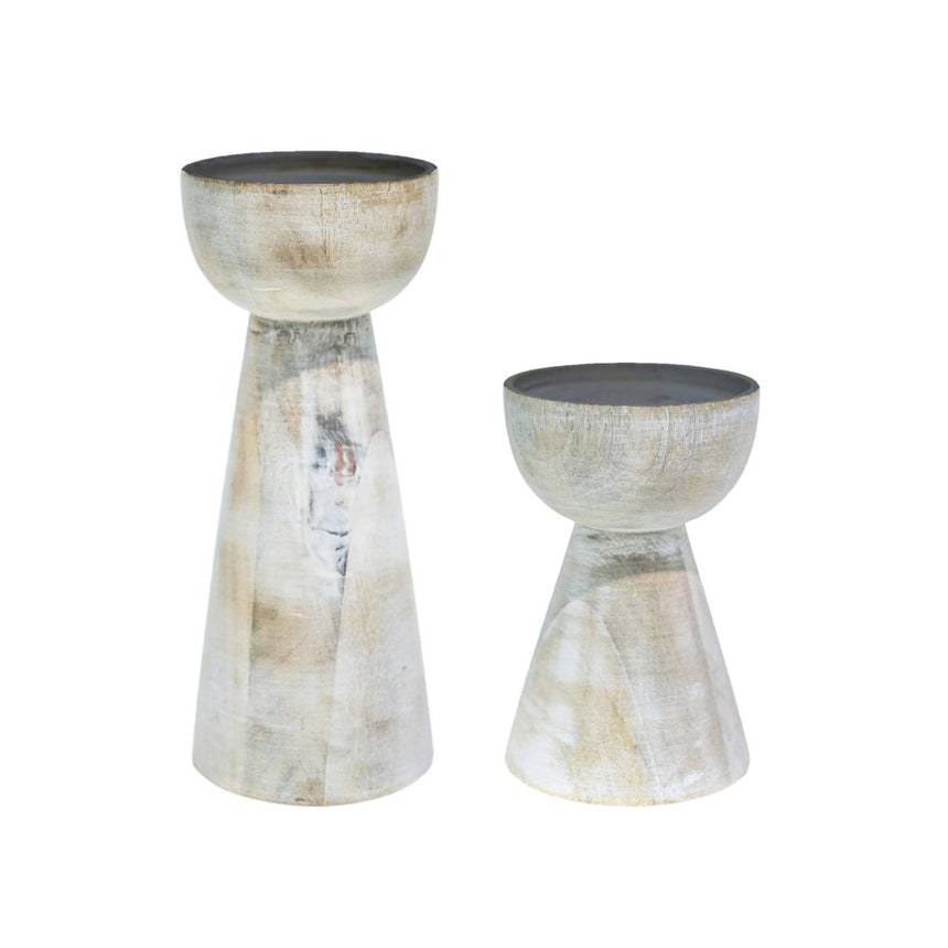 Padstow White Wash Wooden Candle Holders 2 Pack Luxury Home Decor Garden & Outdoor And Gifts