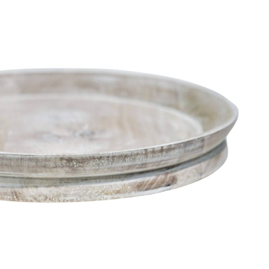 Padstow White Wash Wooden Candle Tray D28cm Luxury Home Decor Garden & Outdoor And Gifts