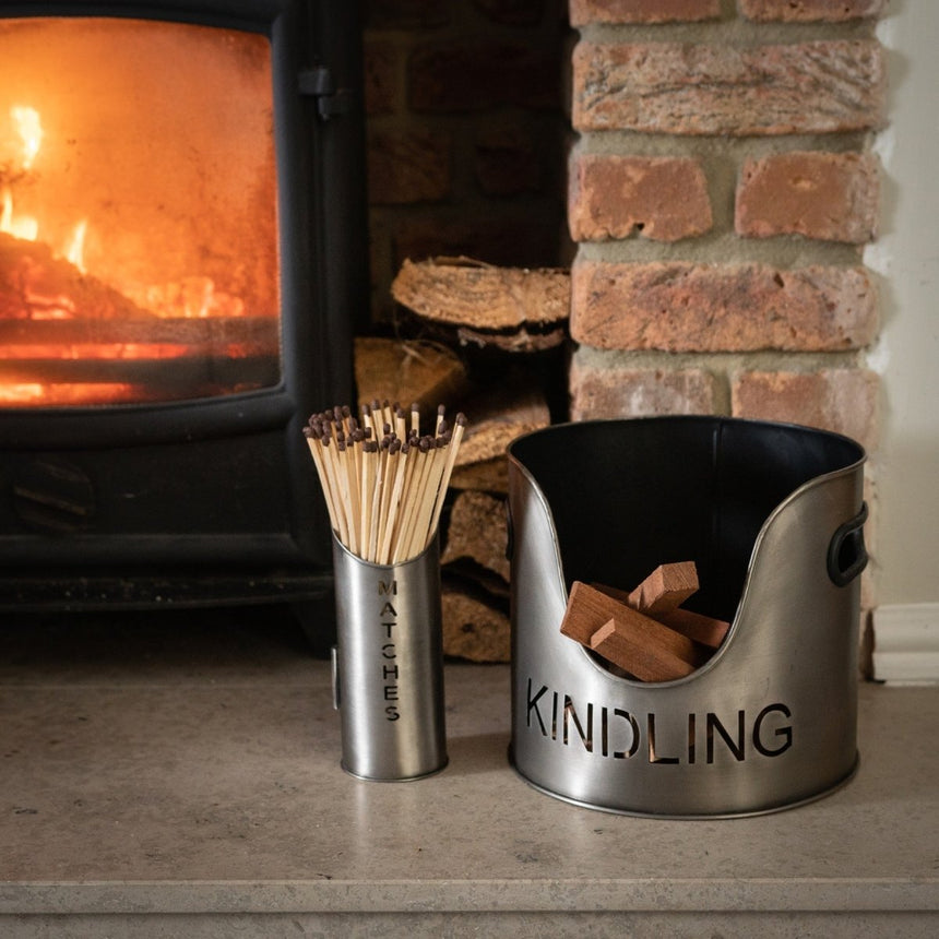 Pewter Handcrafted Trio of Logs Bucket, Kinding Bucket and Matches Holder Luxury Home Decor Garden & Outdoor And Gifts