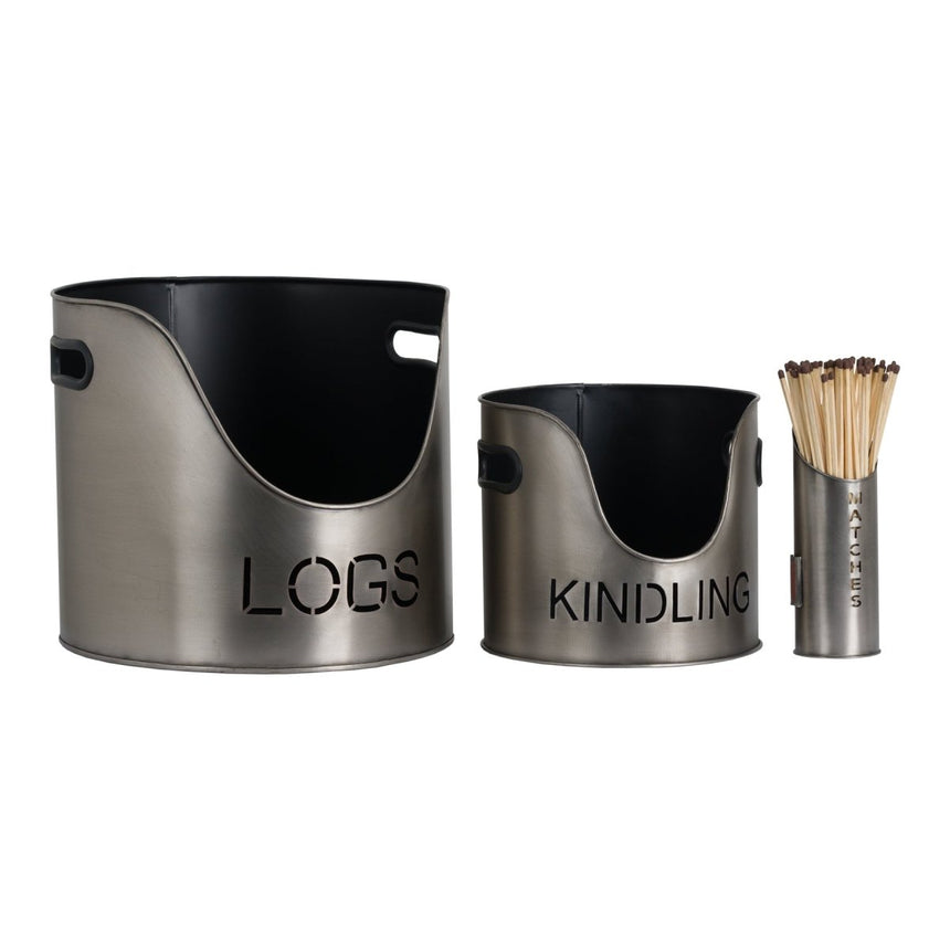 Pewter Handcrafted Trio of Logs Bucket, Kinding Bucket and Matches Holder Luxury Home Decor Garden & Outdoor And Gifts
