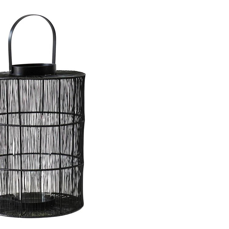 Portofino Large Outdoor Garden Black Wirework Lantern w/ Glass Insert - Perfect Centrepiece Quality Home Decor Garden & Outdoor Living and Gifts