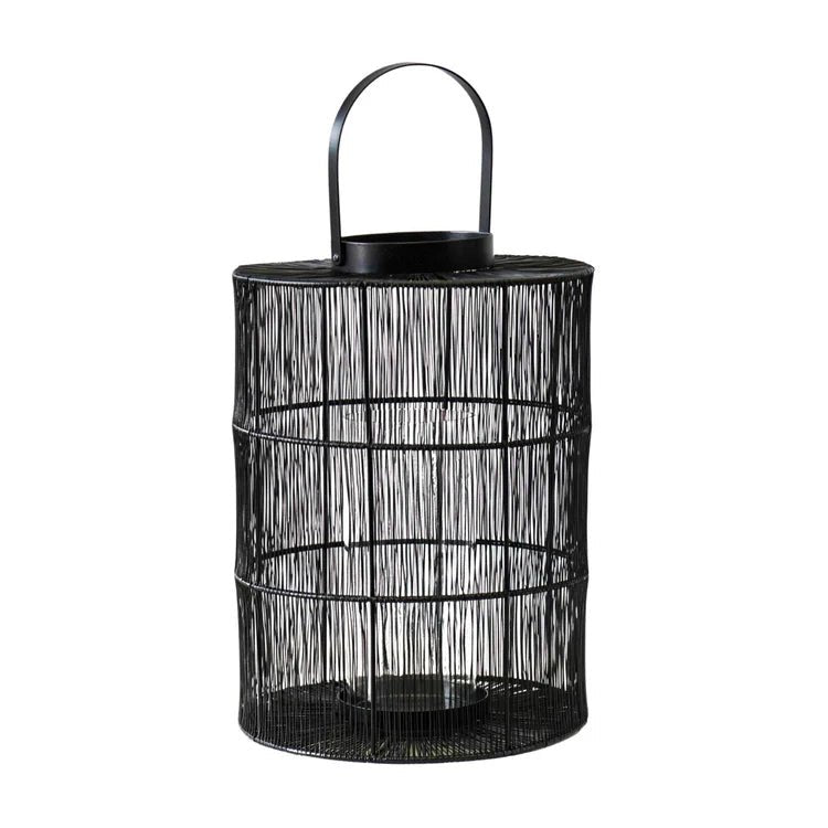 Portofino Large Outdoor Garden Black Wirework Lantern w/ Glass Insert - Perfect Centrepiece Quality Home Decor Garden & Outdoor Living and Gifts