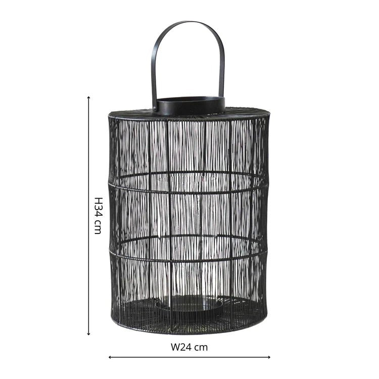 Portofino Large Outdoor Garden Black Wirework Lantern w/ Glass Insert - Perfect Centrepiece Quality Home Decor Garden & Outdoor Living and Gifts