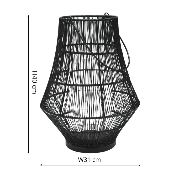 Portofino Large Outdoor Garden Lantern Black Curve Wirework - w/Glass Inset Windshield Quality Home Decor Garden & Outdoor Living and Gifts