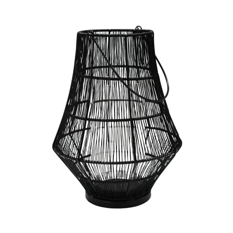 Portofino Large Outdoor Garden Lantern Black Curve Wirework - w/Glass Inset Windshield Quality Home Decor Garden & Outdoor Living and Gifts
