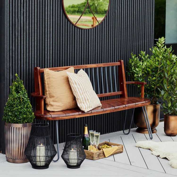 Portofino Small Outdoor Garden Lantern Black Curve Wirework - w/Glass Inset Windshield Quality Home Decor Garden & Outdoor Living and Gifts