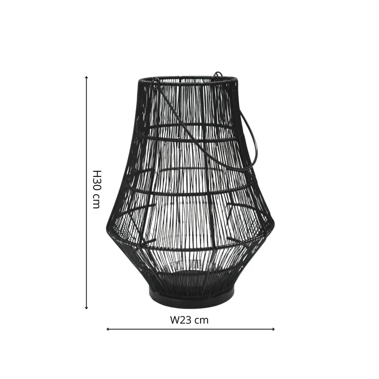 Portofino Small Outdoor Garden Lantern Black Curve Wirework - w/Glass Inset Windshield Quality Home Decor Garden & Outdoor Living and Gifts