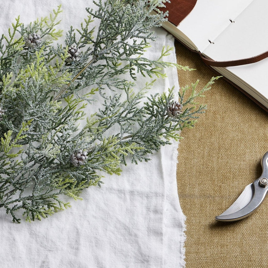 Realistic Festive Frosty Pine - Artificial Flower Single Stem Luxury Home Decor Garden & Outdoor And Gifts