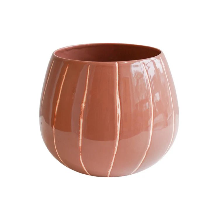 Rose Pink Striped Planter - Uses Exclusive Wax Relief Luxury Home Decor Garden & Outdoor And Gifts
