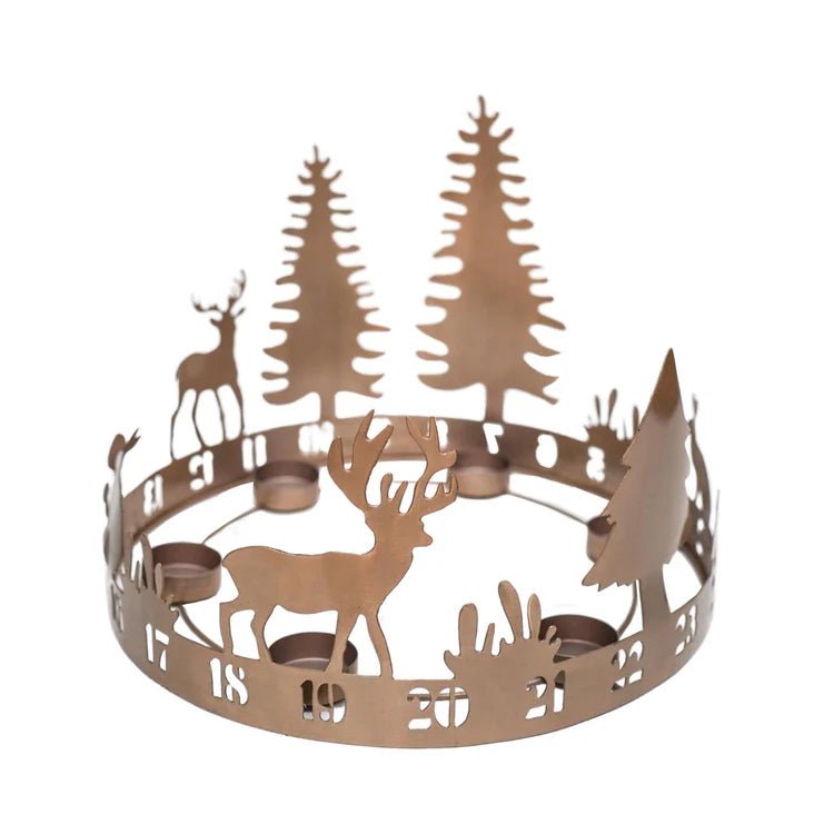 Round Advent Forest Tealight Centrepiece Metal Copper Quality Home Decor Garden & Outdoor Living and Gifts