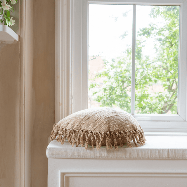 Round Honey Sofa/Chair/Bed Cushion - 100% Cotton, Large Tassels, 50cm Dia Quality Home Decor Garden & Outdoor Living and Gifts