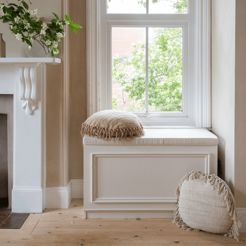 Round Honey Sofa/Chair/Bed Cushion - 100% Cotton, Large Tassels, 50cm Dia Quality Home Decor Garden & Outdoor Living and Gifts