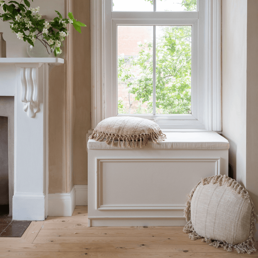 Round Natural Sofa/Chair/Bed Cushion - 100% Cotton, Large Tassels, 50cm Dia Quality Home Decor Garden & Outdoor Living and Gifts