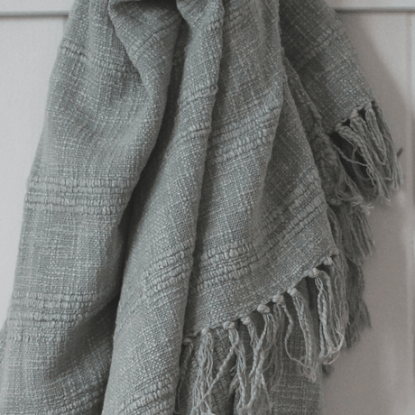 Sage Green Throw - 100% Cotton, Tasselled Edge, 180x130cm Quality Home Decor Garden & Outdoor Living and Gifts