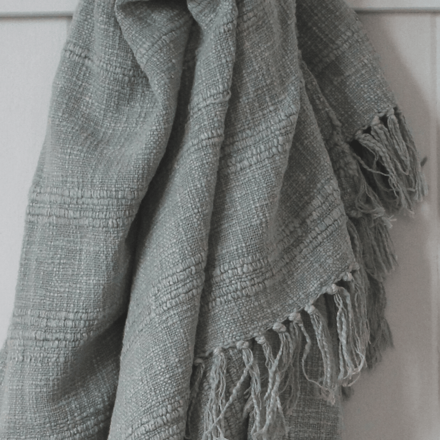 Sage Green Throw - 100% Cotton, Tasselled Edge, 180x130cm Quality Home Decor Garden & Outdoor Living and Gifts