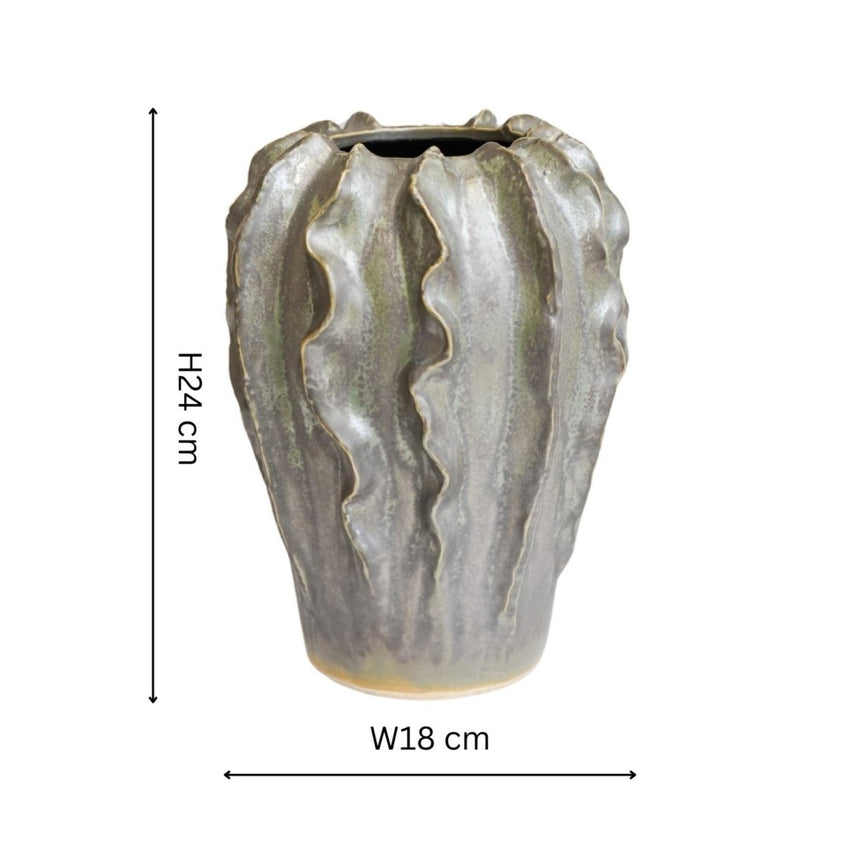 Scarlet Coral Reef Vase Green Ceramic - Coastal Interior Style, Shimmering Effect, Waterproof Quality Home Decor Garden & Outdoor Living and Gifts