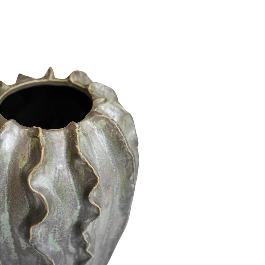 Scarlet Coral Reef Vase Green Ceramic - Coastal Interior Style, Shimmering Effect, Waterproof Quality Home Decor Garden & Outdoor Living and Gifts