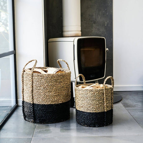Seagrass Log & Kindling Basket, Black, Set of 2 Luxury Home Decor Garden & Outdoor And Gifts