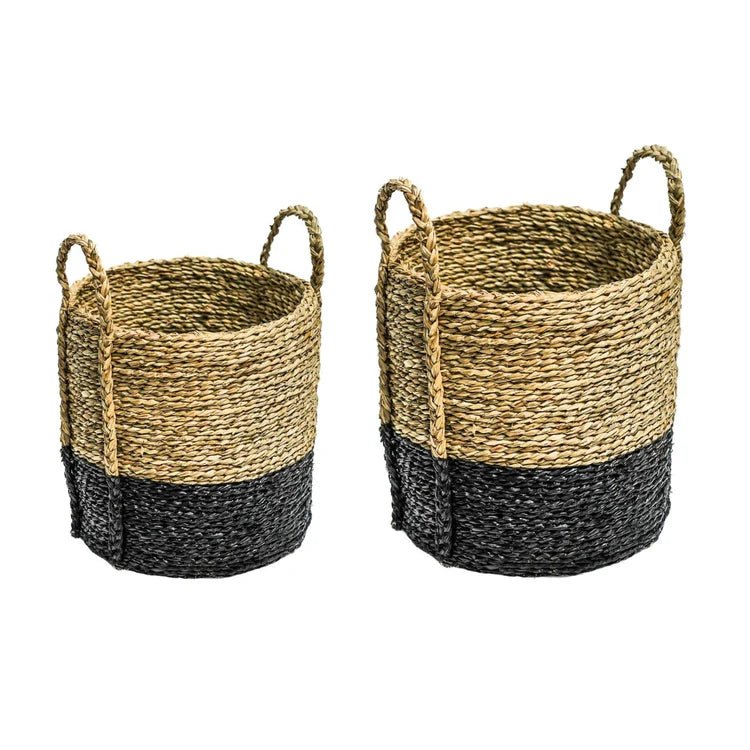 Seagrass Log & Kindling Basket, Black, Set of 2 Luxury Home Decor Garden & Outdoor And Gifts