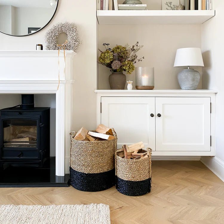 Seagrass Log & Kindling Basket, Black, Set of 2 Luxury Home Decor Garden & Outdoor And Gifts