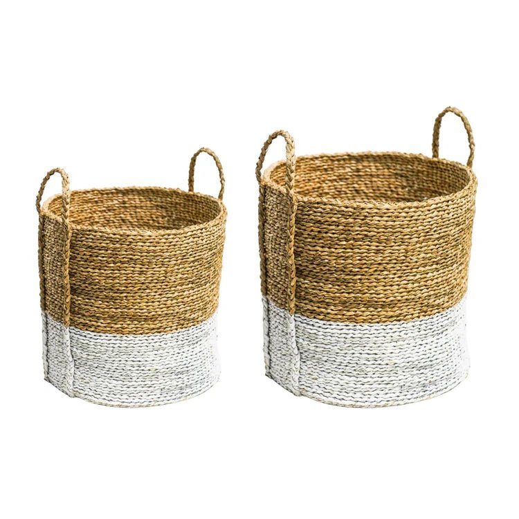 Seagrass Log & Kindling Basket, White, Set of 2 Luxury Home Decor Garden & Outdoor And Gifts