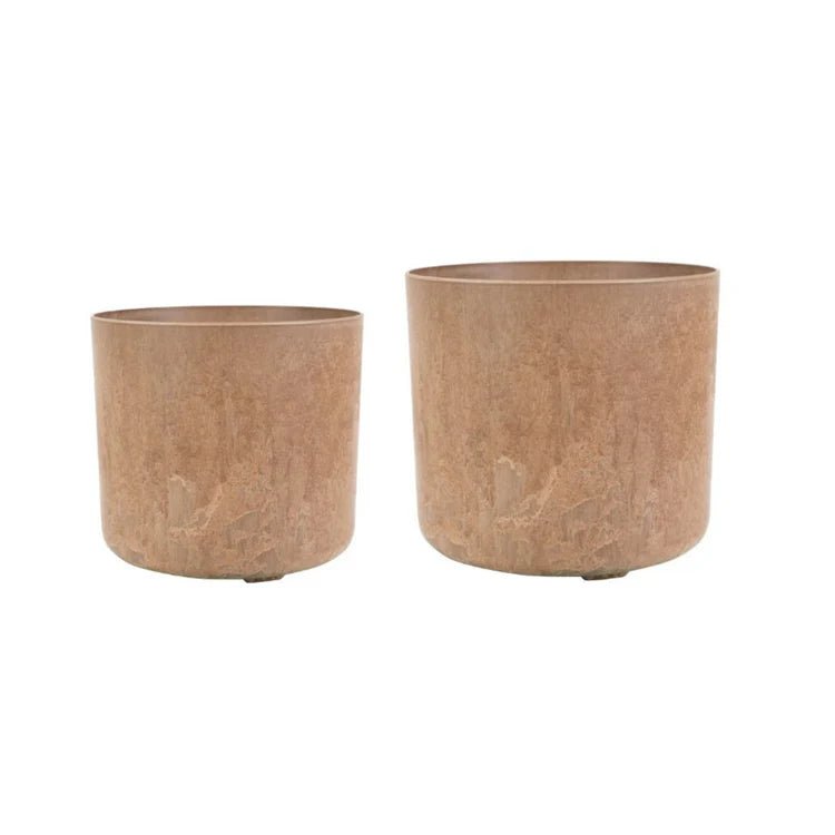 Set of 2 Celine Indoor Planters Oak Brown Stone Finish - 100% Recycled, Unique Water Reservoir Quality Home Decor Garden & Outdoor Living and Gifts