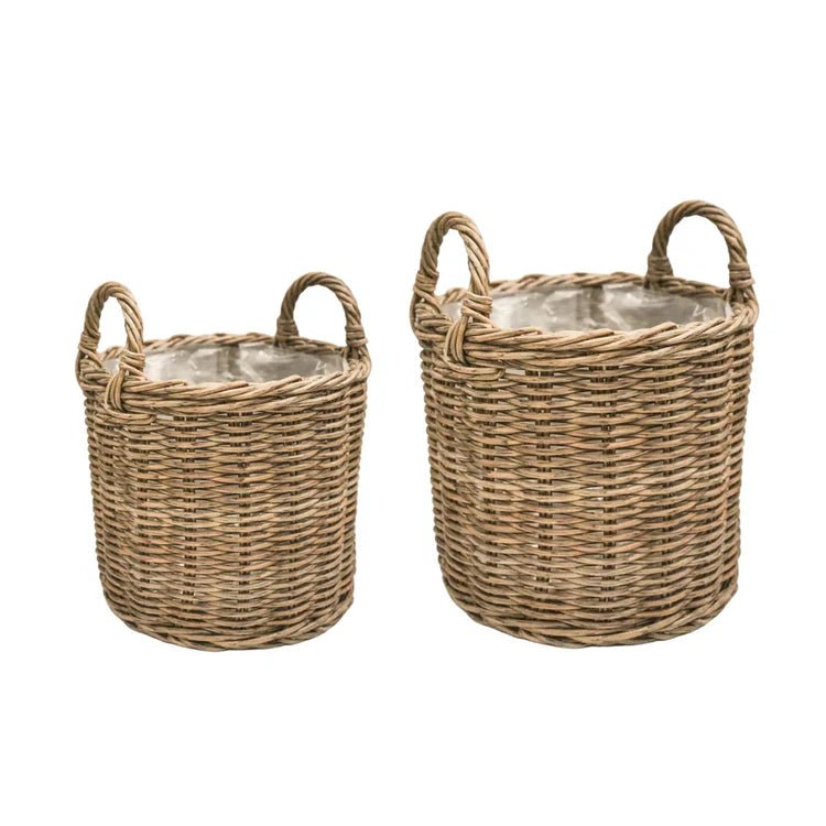 Set of 2 Outdoor Lined Planters Natural Rattan Finish - Woven Design, Frost Resistant Quality Home Decor Garden & Outdoor Living and Gifts