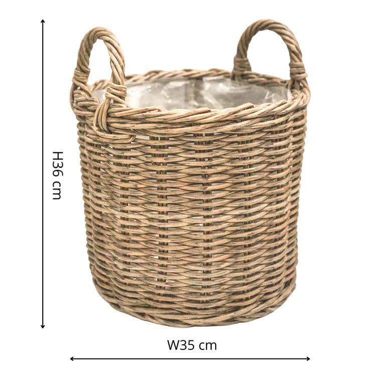 Set of 2 Outdoor Lined Planters Natural Rattan Finish - Woven Design, Frost Resistant Quality Home Decor Garden & Outdoor Living and Gifts