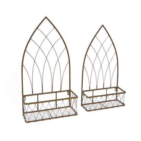 Set of 2 Outdoor Tewkesbury Wall Mountable Metal Planters - Gothic Style - Lead Colour Quality Home Decor Garden & Outdoor Living and Gifts
