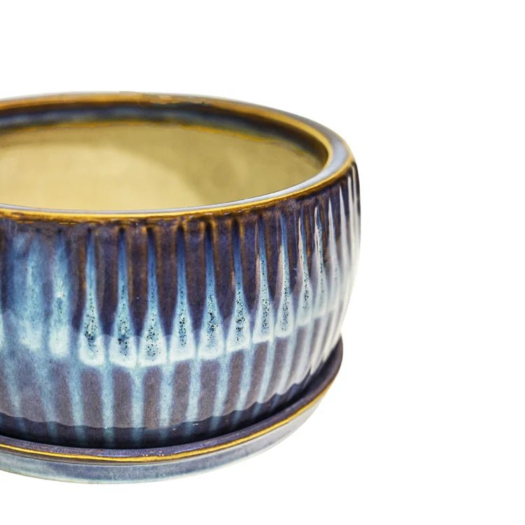 Set of 2 Sapphire Blue Bonsai Round Planters Luxury Home Decor Garden & Outdoor And Gifts