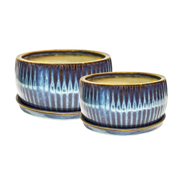 Set of 2 Sapphire Blue Bonsai Round Planters Luxury Home Decor Garden & Outdoor And Gifts