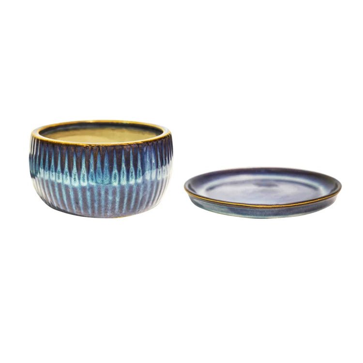 Set of 2 Sapphire Blue Bonsai Round Planters Luxury Home Decor Garden & Outdoor And Gifts