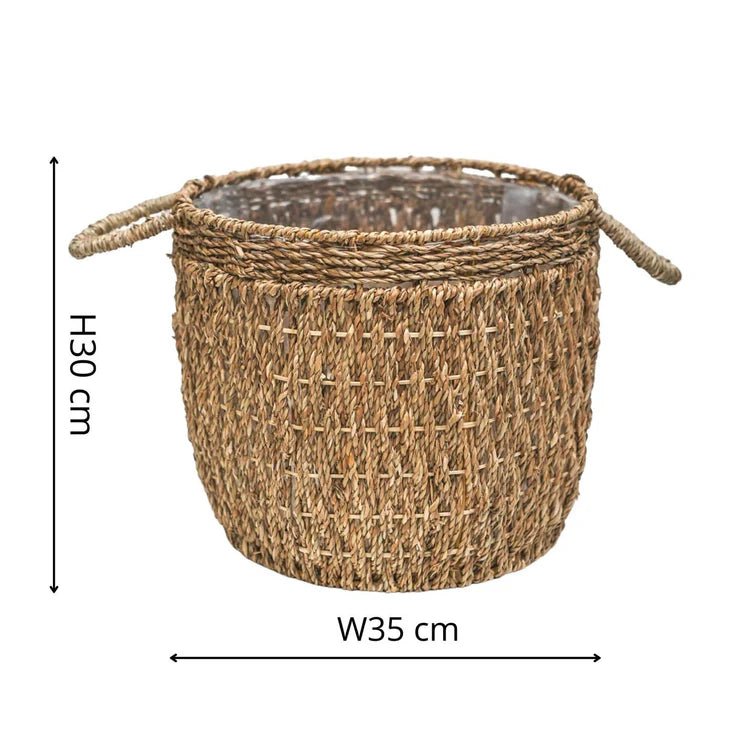 Set of 2 Seagrass Baskets or Plant Containers - With Handles and Lining Luxury Home Decor Garden & Outdoor And Gifts