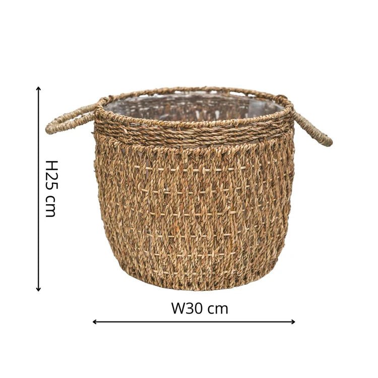 Set of 2 Seagrass Baskets or Plant Containers - With Handles and Lining Luxury Home Decor Garden & Outdoor And Gifts