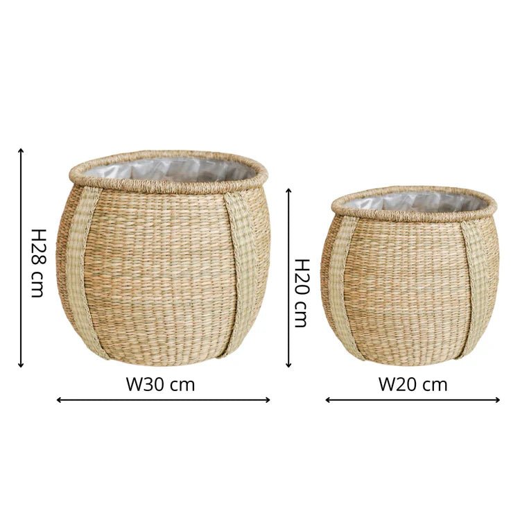 Set of 2 Seagrass Indoor Planters or Storage Baskets - With Waterproof Lining Luxury Home Decor Garden & Outdoor And Gifts