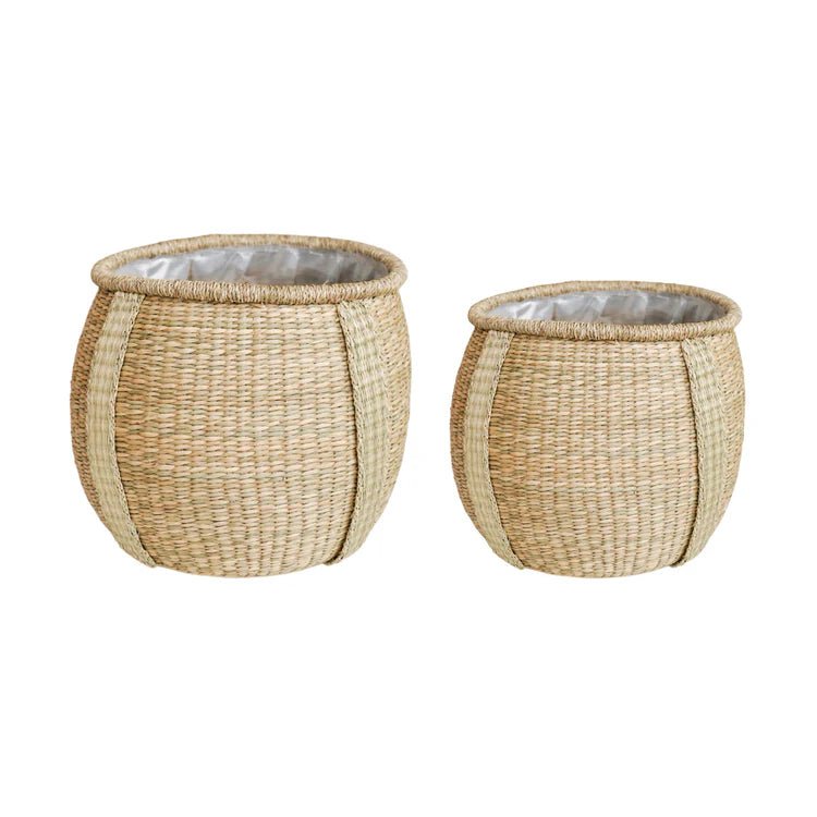 Set of 2 Seagrass Indoor Planters or Storage Baskets - With Waterproof Lining Luxury Home Decor Garden & Outdoor And Gifts
