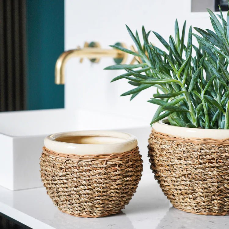 Set of 2 Seagrass Indoor Planters - Waterproof, Suit All Home Interior Styles, Lightweight Quality Home Decor Garden & Outdoor Living and Gifts