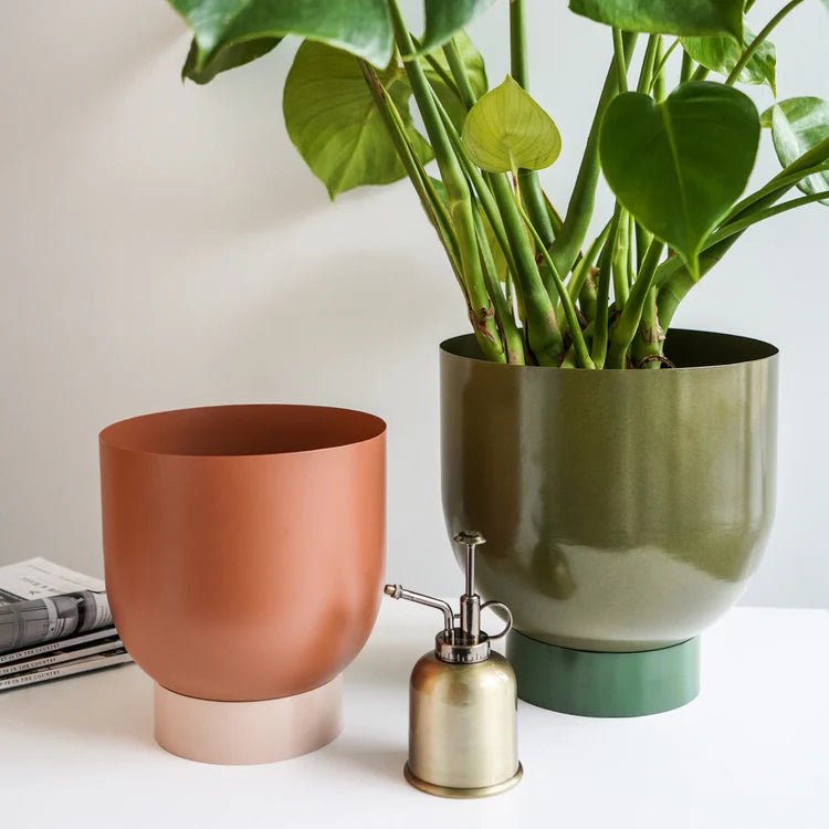 Set of 2 Terracotta Orange Metallic Houseplant Pots Luxury Home Decor Garden & Outdoor And Gifts