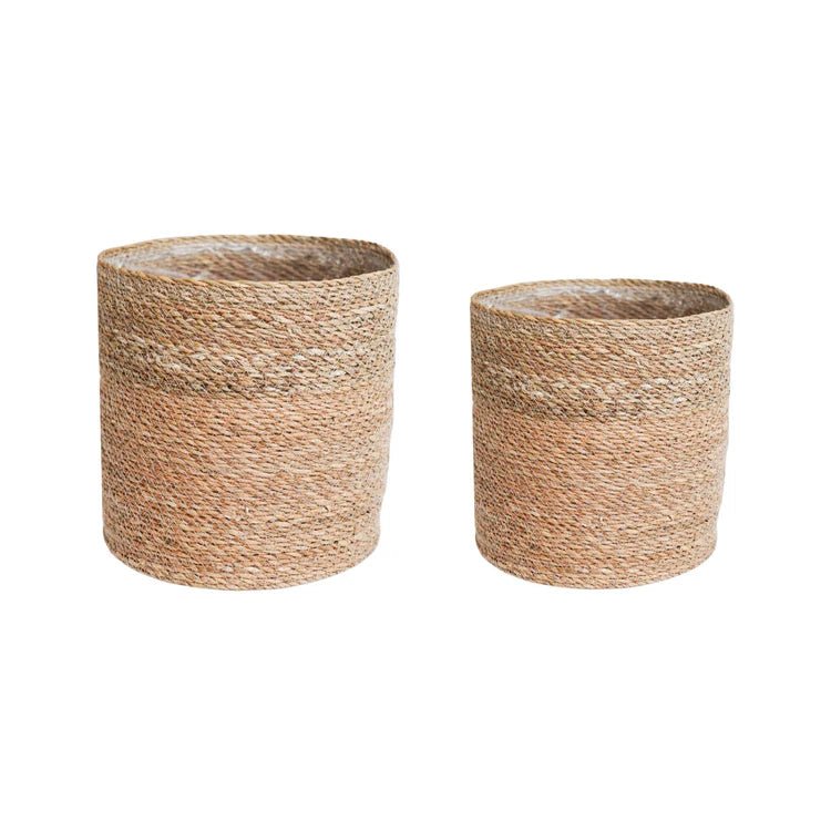 Set of 2 Theo Indoor Basket Planters - Natural & Brown Quality Home Decor Garden & Outdoor Living and Gifts