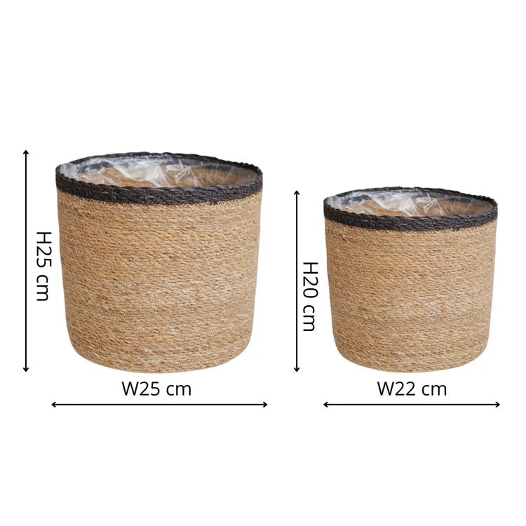 Set of 2 Theo Indoor Basket Planters - Natural & Grey Quality Home Decor Garden & Outdoor Living and Gifts