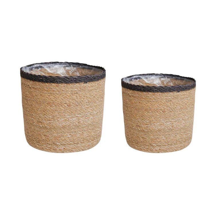 Set of 2 Theo Indoor Basket Planters - Natural & Grey Quality Home Decor Garden & Outdoor Living and Gifts